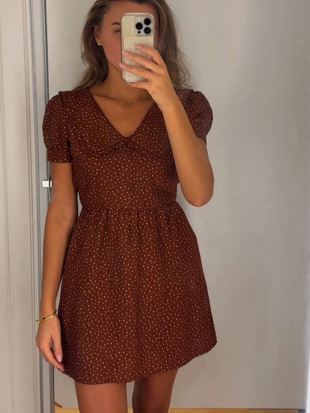 Rust Polka Dot Ruffle Collar Top